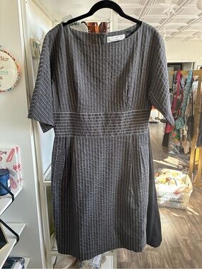 Charles Nolan gray Pinstripe short sleeve Dress with Waist Band